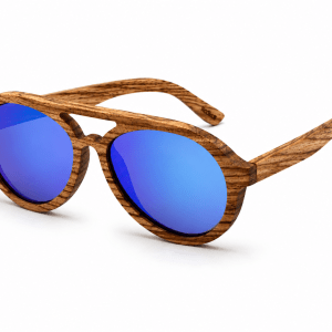 Classic Wood - Natural Wood Frame with Blue Mirrored Lenses